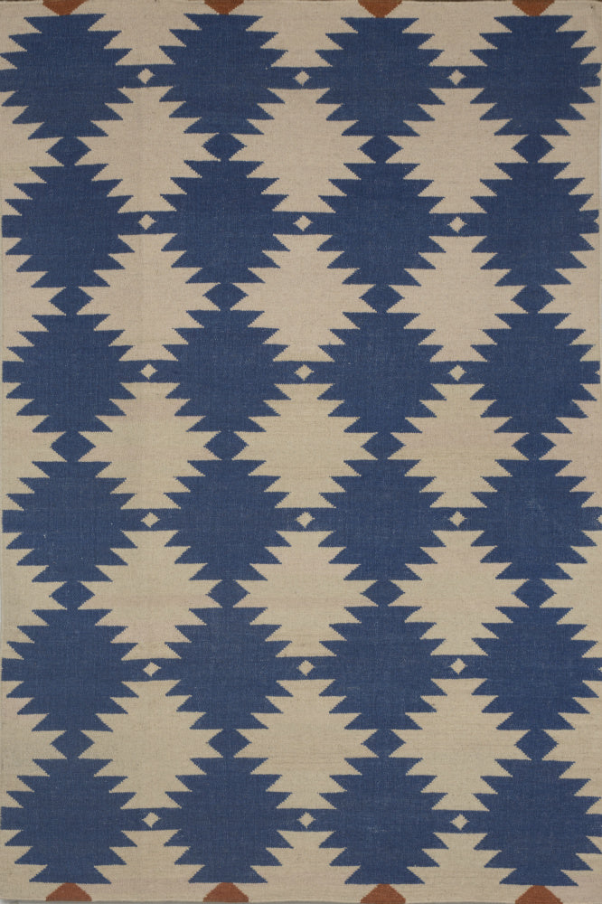 BLUE IVORY AZTEC HAND WOVEN KILIM DHURRIE