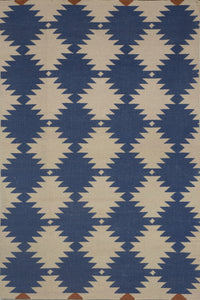BLUE IVORY AZTEC HAND WOVEN KILIM DHURRIE by Imperial Knots - Image 1