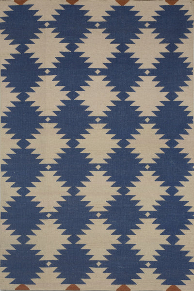 BLUE IVORY AZTEC HAND WOVEN KILIM DHURRIE