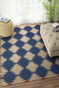 BLUE IVORY AZTEC HAND WOVEN KILIM DHURRIE by Imperial Knots - Image 2