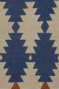 BLUE IVORY AZTEC HAND WOVEN KILIM DHURRIE by Imperial Knots - Image 3