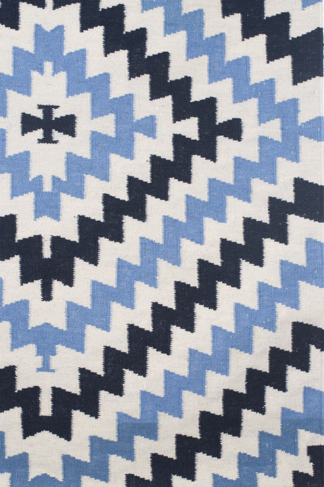 IVORY BLUE AZTEC HAND WOVEN KILIM DHURRIE by Imperial Knots - Image 3