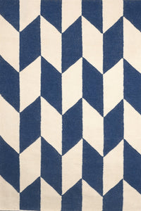 Blue ivory chevron hand woven dhurrie wool hand-woven rug for living room