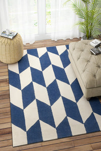 BLUE IVORY CHEVRON HAND WOVEN DHURRIE by Imperial Knots - Image 2