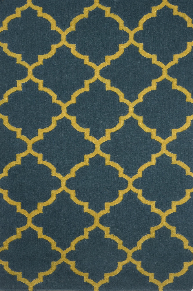 BLUE YELLOW MOROCCAN HAND WOVEN DHURRIE