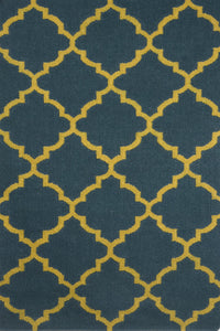 Blue yellow moroccan hand woven dhurrie wool hand-woven rug for bedroom