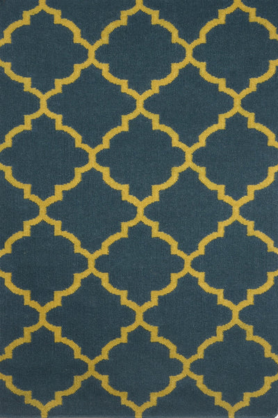 BLUE YELLOW MOROCCAN HAND WOVEN DHURRIE