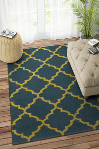 BLUE YELLOW MOROCCAN HAND WOVEN DHURRIE by Imperial Knots - Image 2
