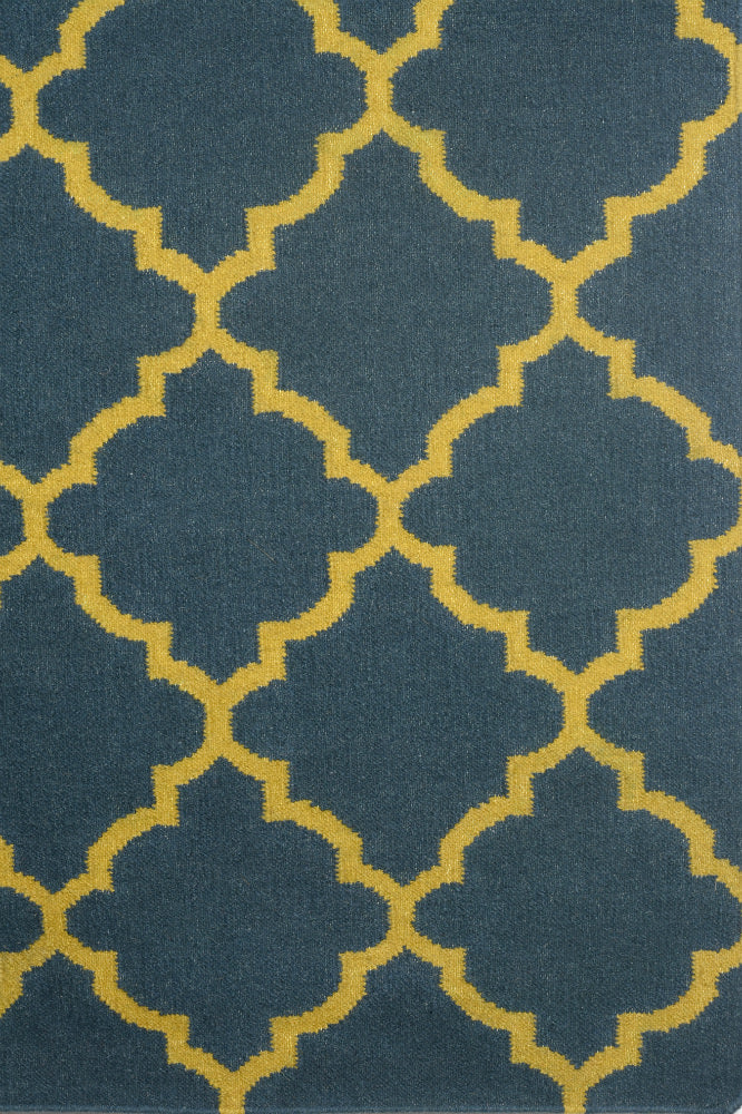 BLUE YELLOW MOROCCAN HAND WOVEN DHURRIE