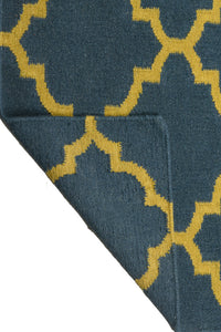 BLUE YELLOW MOROCCAN HAND WOVEN DHURRIE by Imperial Knots - Image 4