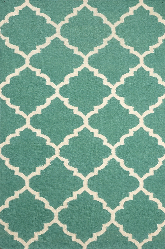 GREEN IVORY MOROCCAN HAND WOVEN DHURRIE
