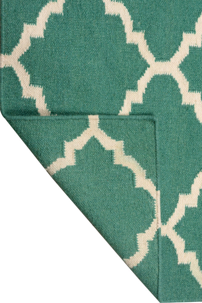 GREEN IVORY MOROCCAN HAND WOVEN DHURRIE