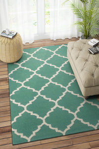 GREEN IVORY MOROCCAN HAND WOVEN DHURRIE by Imperial Knots - Image 2