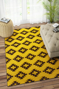 YELLOW BLACK AZTEC HAND WOVEN KILIM DHURRIE by Imperial Knots - Image 2