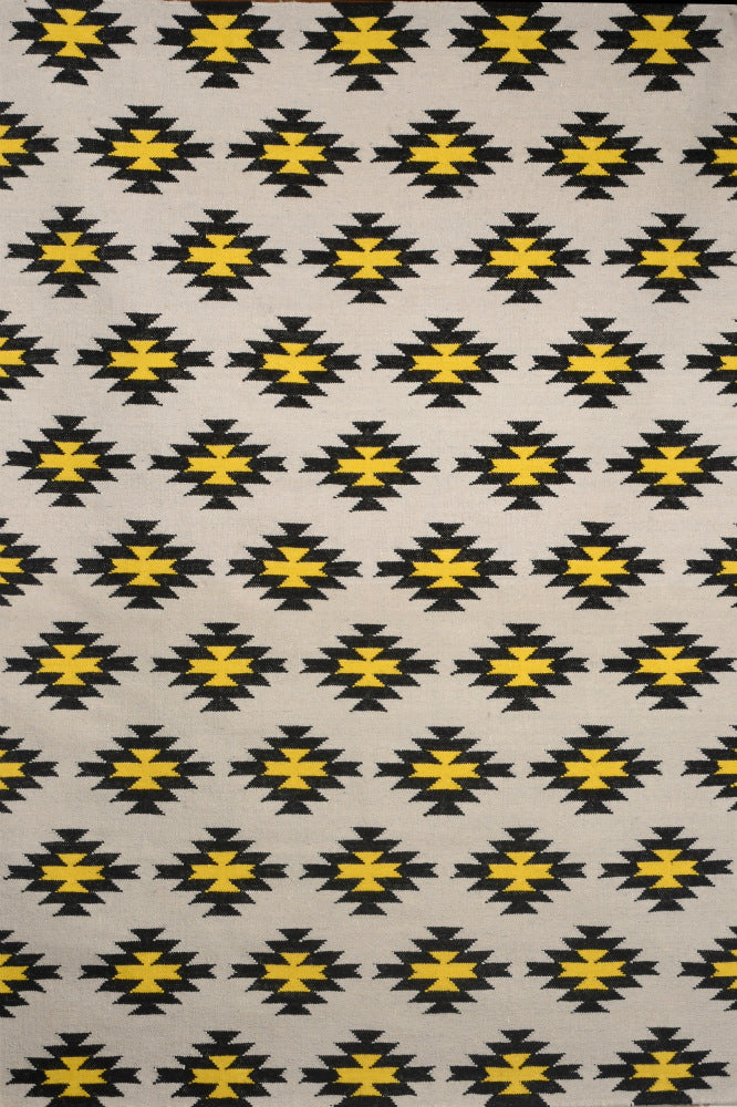 GREY BLACK AZTEC HAND WOVEN KILIM DHURRIE