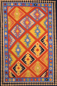 Red yellow hand woven kilim dhurrie wool hand-woven rug for living room
