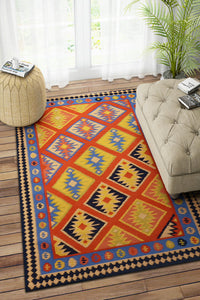 RED YELLOW HAND WOVEN KILIM DHURRIE by Imperial Knots - Image 2