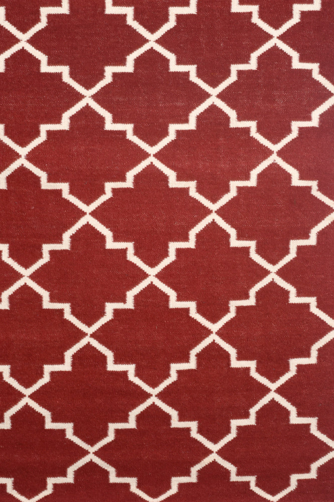 MAROON IVORY MOROCCAN HAND WOVEN DHURRIE