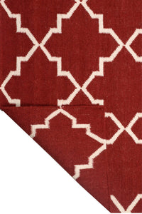 MAROON IVORY MOROCCAN HAND WOVEN DHURRIE by Imperial Knots - Image 4