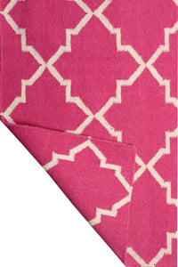 PINK AND IVORY MOROCCAN HAND WOVEN DHURRIE by Imperial Knots - Image 4