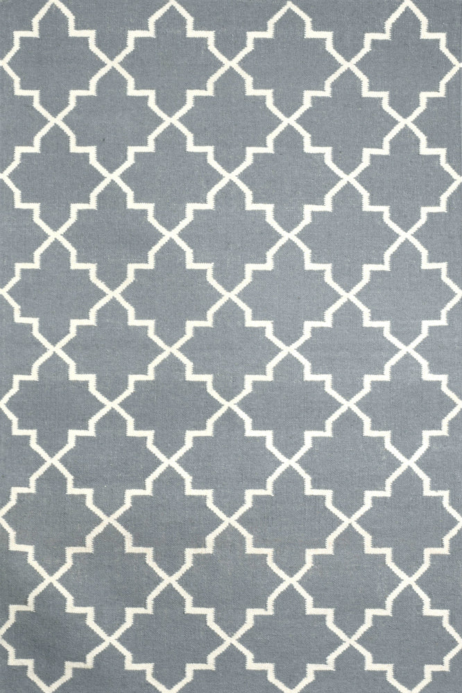 GREY AND IVORY MOROCCAN HAND WOVEN DHURRIE