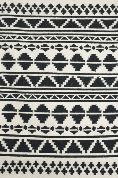 BLACK AND WHITE TRIBAL HAND WOVEN DHURRIE