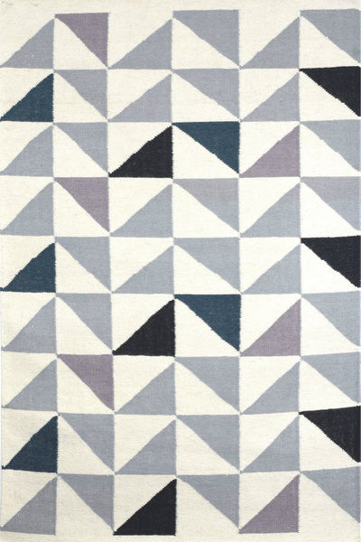 IVORY AND GREY TRELLIS HAND WOVEN DHURRIE