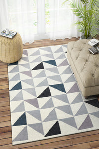 IVORY AND GREY TRELLIS HAND WOVEN DHURRIE by Imperial Knots - Image 2