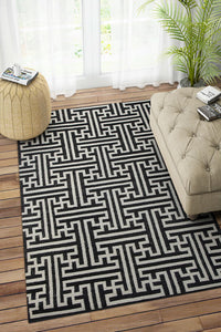 BLACK AND WHITE GEOMETRIC HAND WOVEN DHURRIE by Imperial Knots - Image 2