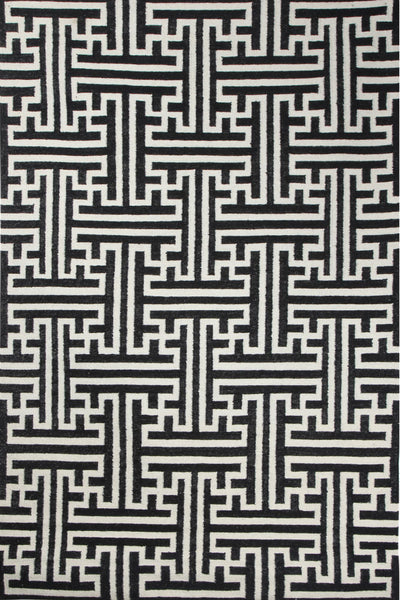 BLACK AND WHITE GEOMETRIC HAND WOVEN DHURRIE