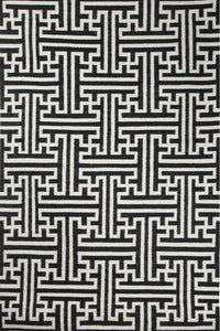 BLACK AND WHITE GEOMETRIC HAND WOVEN DHURRIE by Imperial Knots - Image 1