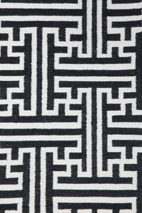BLACK AND WHITE GEOMETRIC HAND WOVEN DHURRIE by Imperial Knots - Image 3