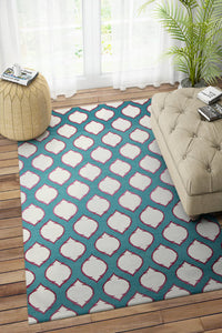 IVORY AND TEAL HAND WOVEN KILIM DHURRIE by Imperial Knots - Image 2