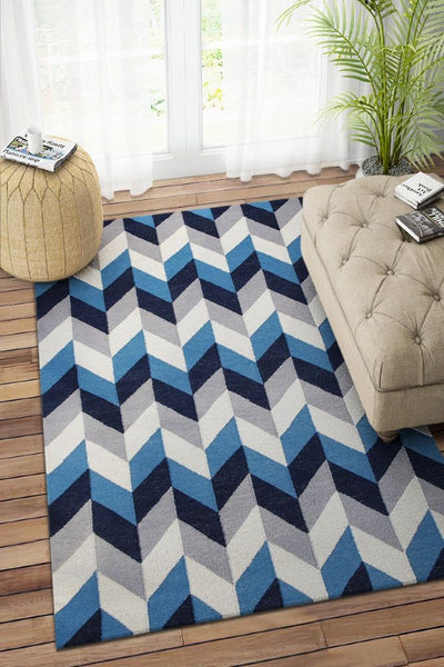 MULTICOLOR BLUE KILIM HAND WOVEN DHURRIE