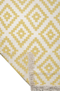 YELLOW IVORY PIXEL KILIM HAND WOVEN DHURRIE by Imperial Knots - Image 4
