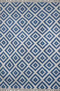 NAVY BLUE IVORY PIXEL KILIM HAND WOVEN DHURRIE by Imperial Knots - Image 1