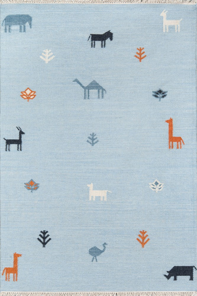 BLUE GABBEH KILIM HAND WOVEN DHURRIE