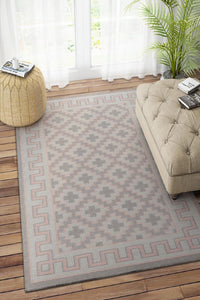 GREY AND PINK KILIM HAND WOVEN DHURRIE by Imperial Knots - Image 2