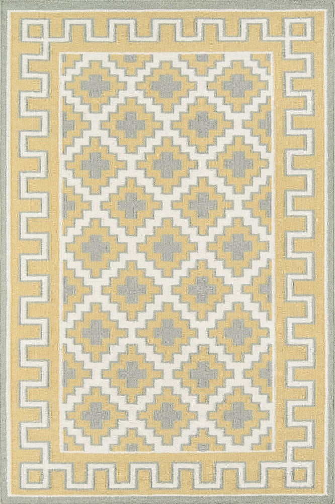 GREY AND YELLOW KILIM HAND WOVEN DHURRIE