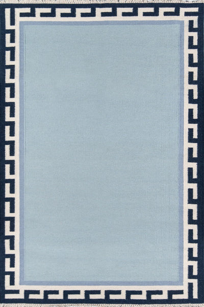 IVORY AND BLUE KILIM HAND WOVEN DHURRIE