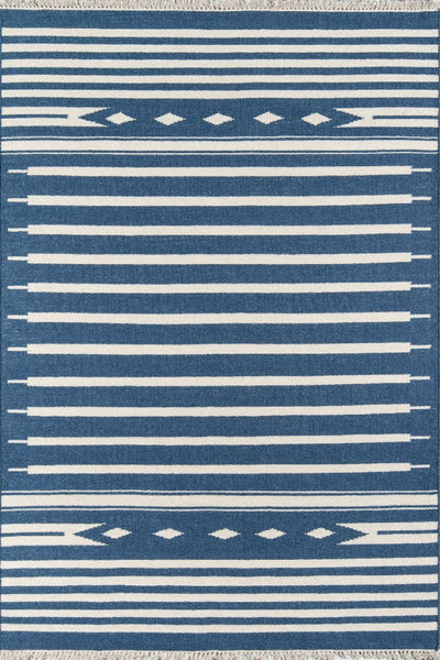 IVORY AND BLUE KILIM HAND WOVEN DHURRIE