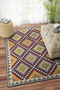 MULTICOLOR PIXEL KILIM HAND WOVEN DHURRIE by Imperial Knots - Image 2