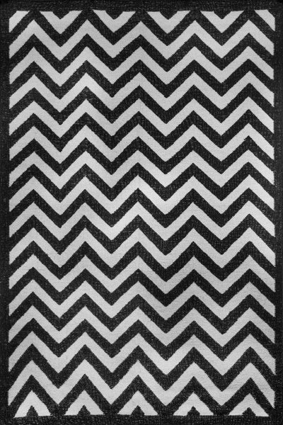 BLACK AND WHITE CHEVRON KILIM HAND WOVEN DHURRIE