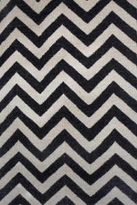 BLACK AND WHITE CHEVRON KILIM HAND WOVEN DHURRIE by Imperial Knots - Image 3