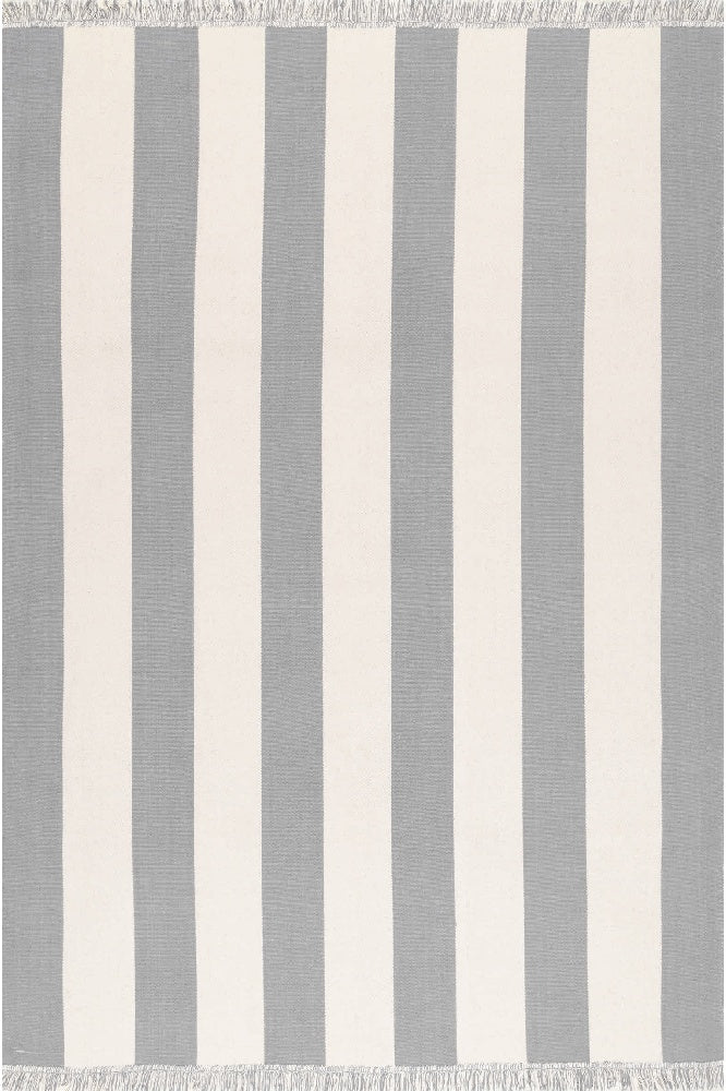 GREY AND IVORY STRIPES HAND WOVEN DHURRIE