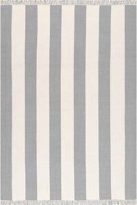 GREY AND IVORY STRIPES HAND WOVEN DHURRIE by Imperial Knots - Image 1