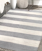 GREY AND IVORY STRIPES HAND WOVEN DHURRIE
