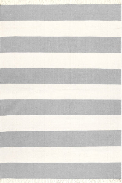 GREY AND IVORY STRIPES HAND WOVEN DHURRIE