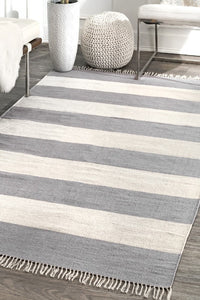 GREY AND IVORY STRIPES HAND WOVEN DHURRIE by Imperial Knots - Image 2