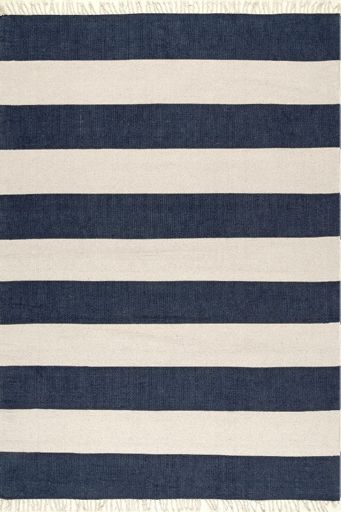 BLUE AND IVORY STRIPES HAND WOVEN DHURRIE